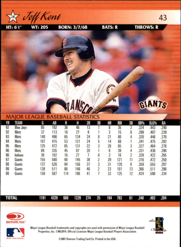 A8497- 2001 Donruss Baseball Karten 1-150 + Einsätze -du Pick- 15 + Free US - Bild 85 von 398