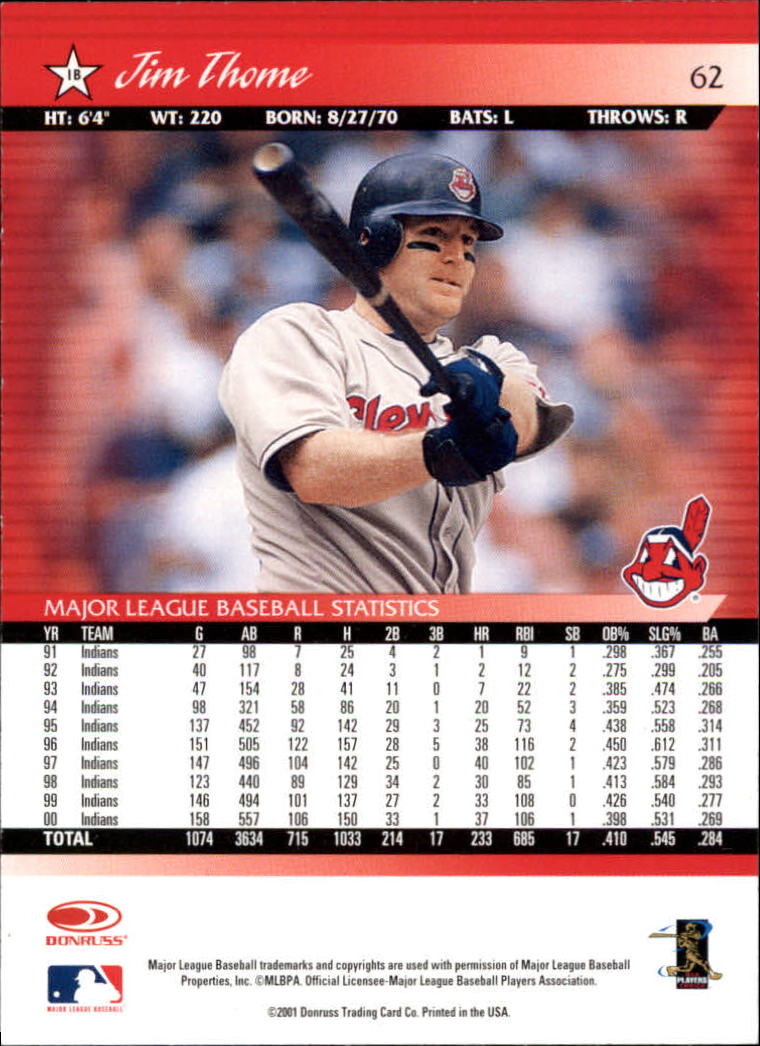 2001 Donruss #62 Jim Thome back image