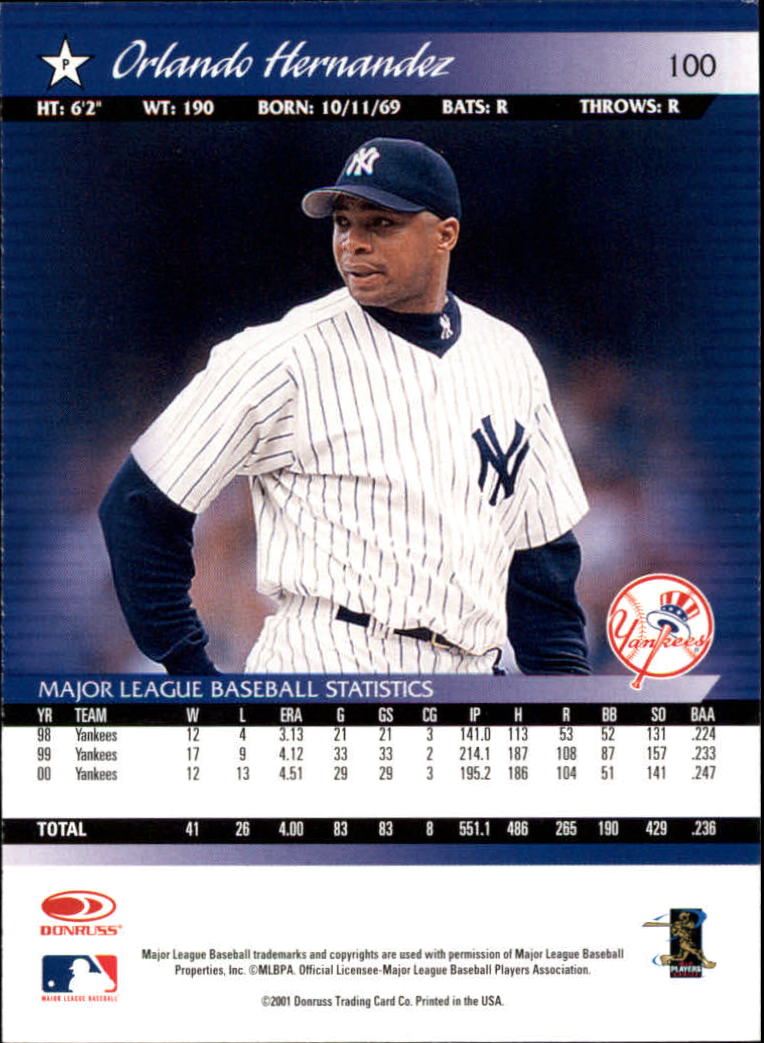 A8497- 2001 Donruss Baseball Karten 1-150 + Einsätze -du Pick- 15 + Free US - Bild 195 von 398