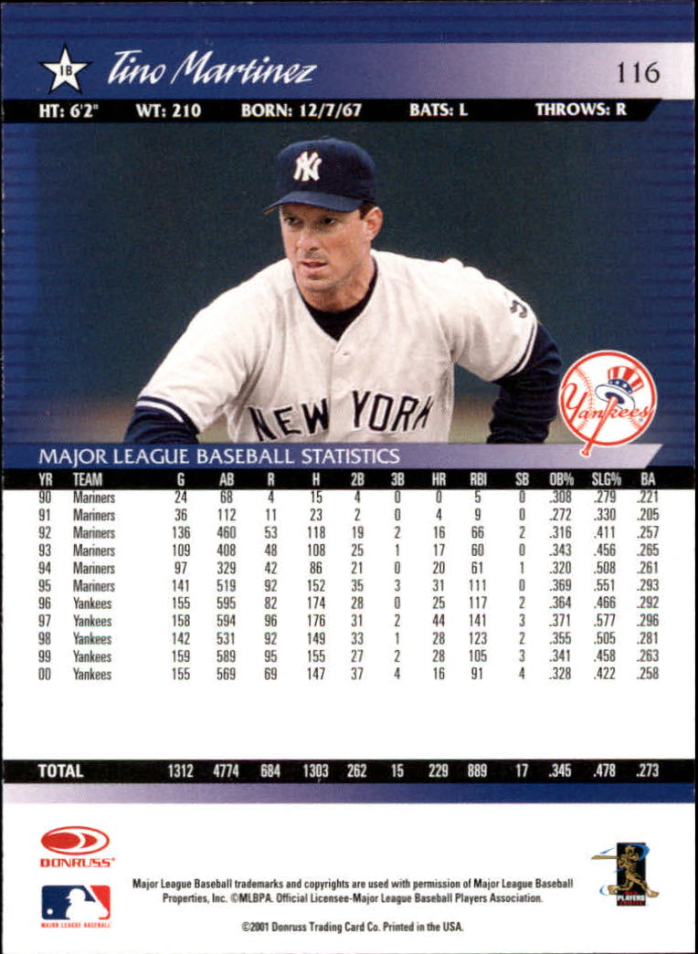 A8497- 2001 Donruss Baseball Karten 1-150 + Einsätze -du Pick- 15 + Free US - Bild 227 von 398