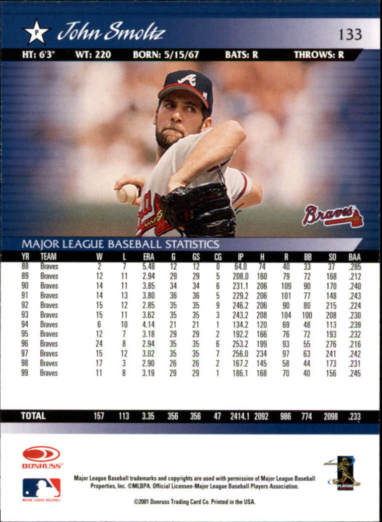 2001 Donruss #133 John Smoltz back image