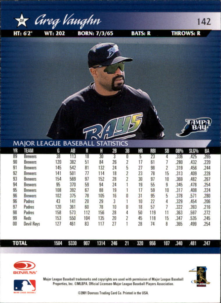A8497- 2001 Donruss Baseball Karten 1-150 + Einsätze -du Pick- 15 + Free US - Bild 277 von 398