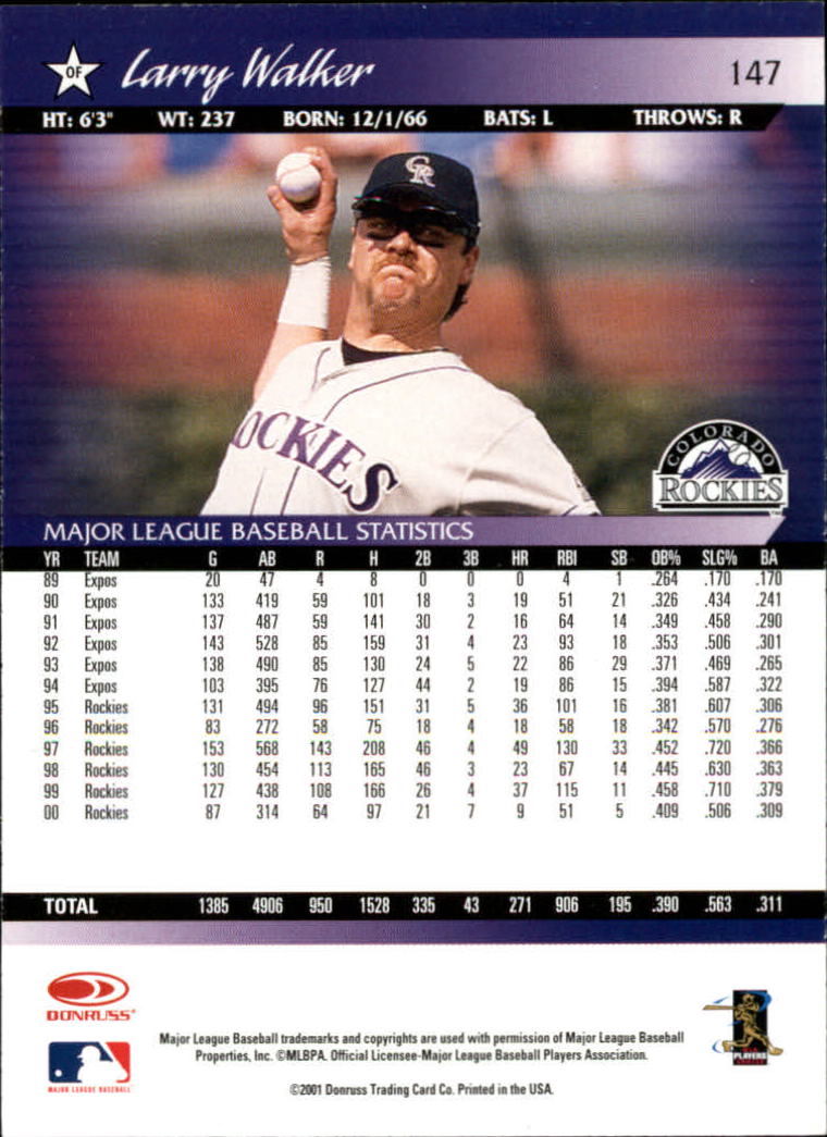 A8497- 2001 Donruss Baseball Karten 1-150 + Einsätze -du Pick- 15 + Free US - Bild 287 von 398