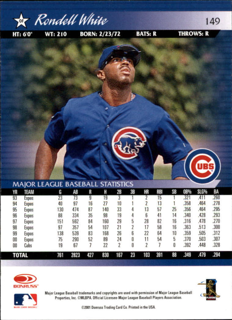 A8497- 2001 Donruss Baseball Karten 1-150 + Einsätze -du Pick- 15 + Free US - Bild 291 von 398