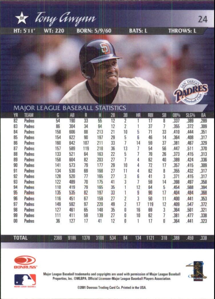 2001 Donruss Baseball's Best Silver #24 Tony Gwynn back image