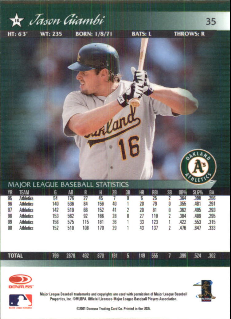 2001 Donruss Baseball's Best Silver #35 Jason Giambi back image
