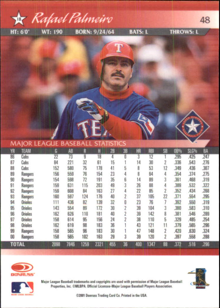 2001 Donruss Baseball's Best Silver #48 Rafael Palmeiro back image
