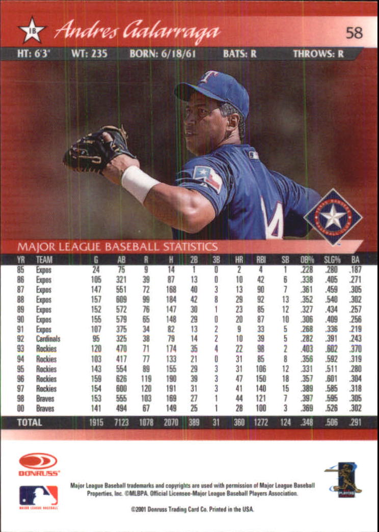 2001 Donruss Baseball's Best Silver #58 Andres Galarraga back image