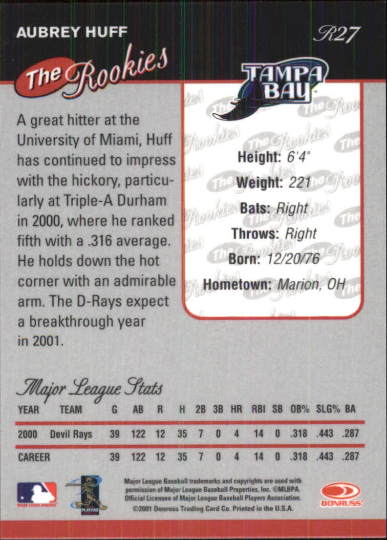 2001 Donruss Baseball's Best Silver Rookies #R27 Aubrey Huff back image