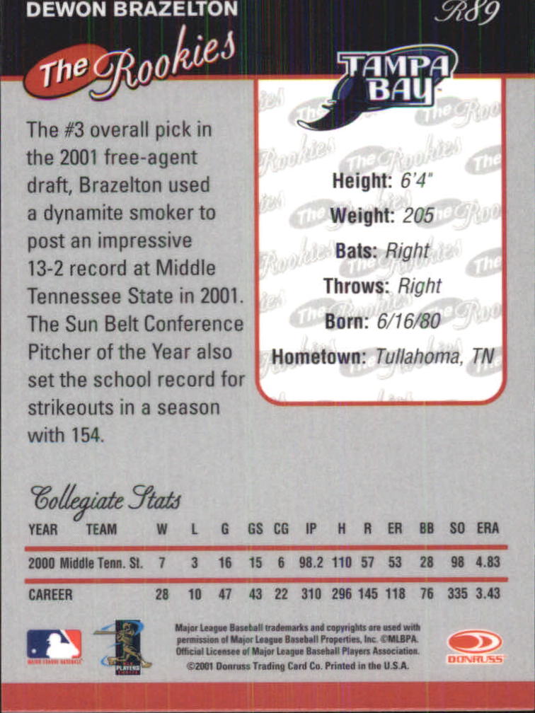 2001 Donruss Baseball's Best Silver Rookies #R89 Dewon Brazelton back image