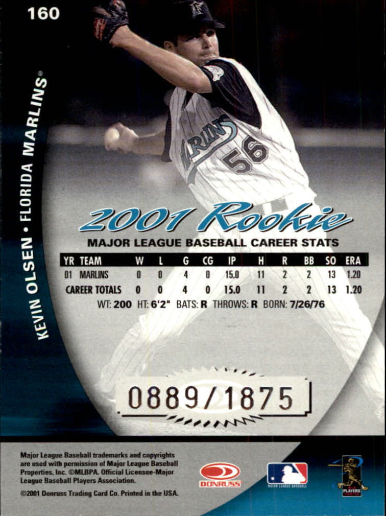 2001 Donruss Class of 2001 #160 Kevin Olsen/1625 RC back image
