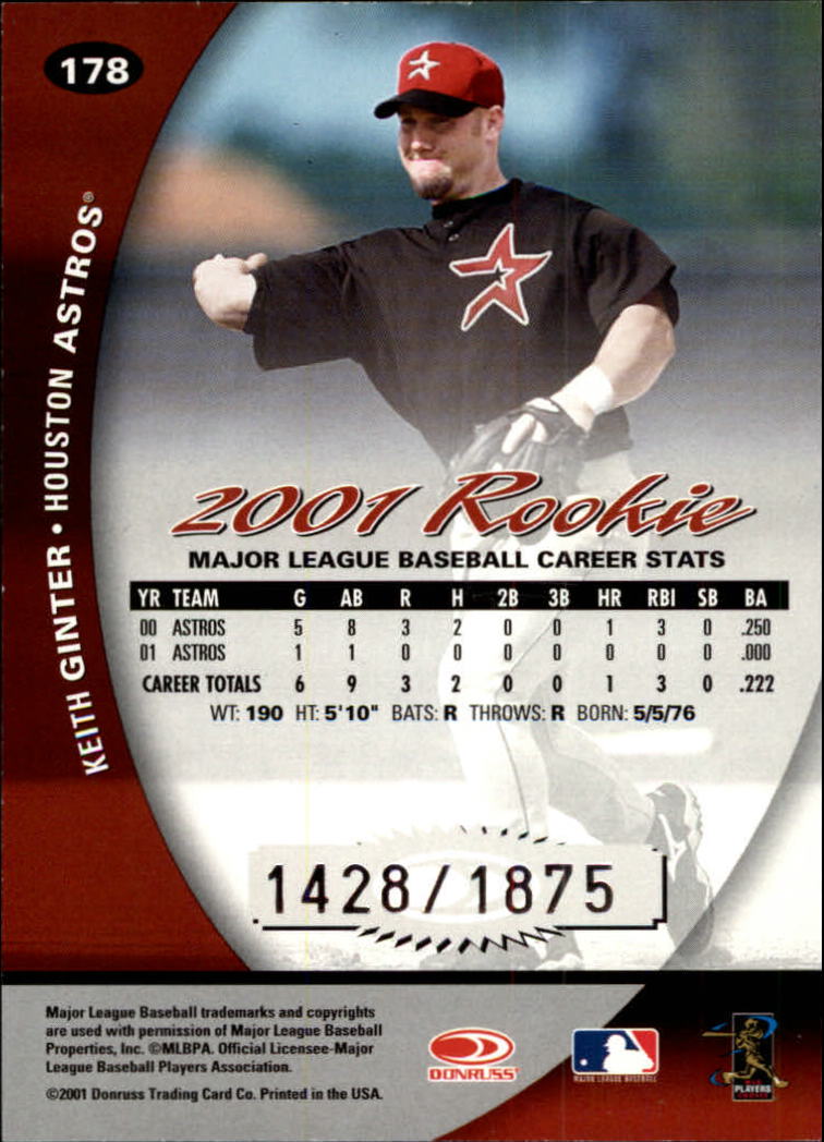 2001 Donruss Class of 2001 #178 Keith Ginter/1625 back image