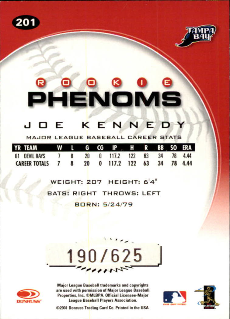 2001 Donruss Class of 2001 #201 Joe Kennedy PH/525* RC back image