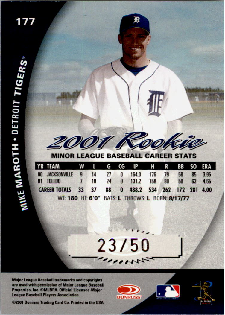 2001 Donruss Class of 2001 First Class #177 Mike Maroth back image