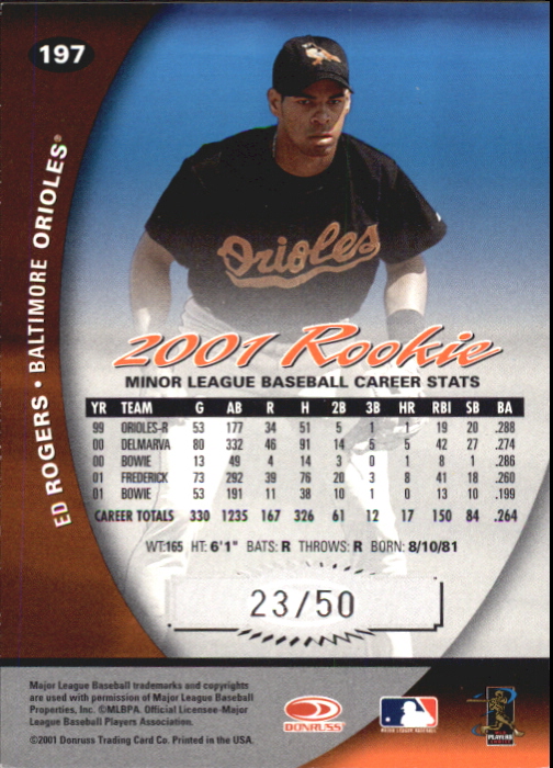 2001 Donruss Class of 2001 First Class #197 Ed Rogers back image