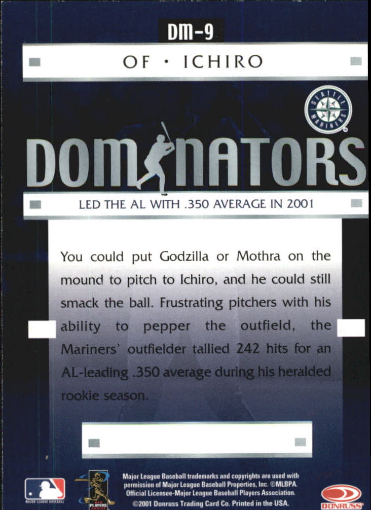 2001 Donruss Class of 2001 Dominators #DM9 Ichiro Suzuki back image