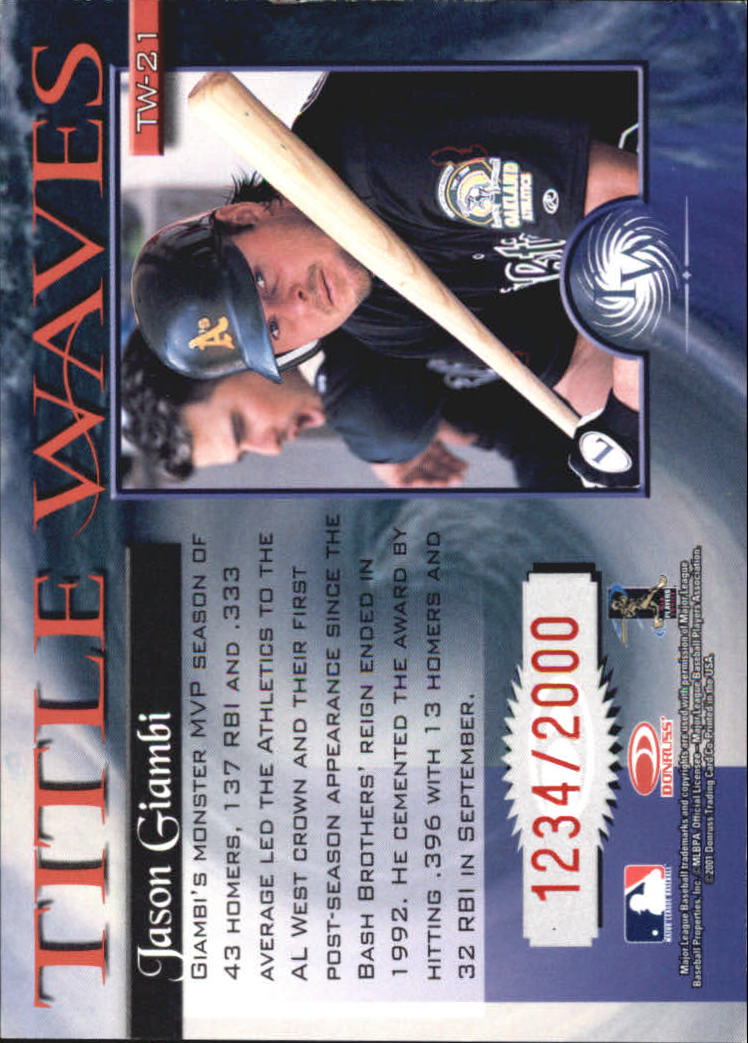 2001 Donruss Elite Title Waves #TW21 Jason Giambi/2000 back image
