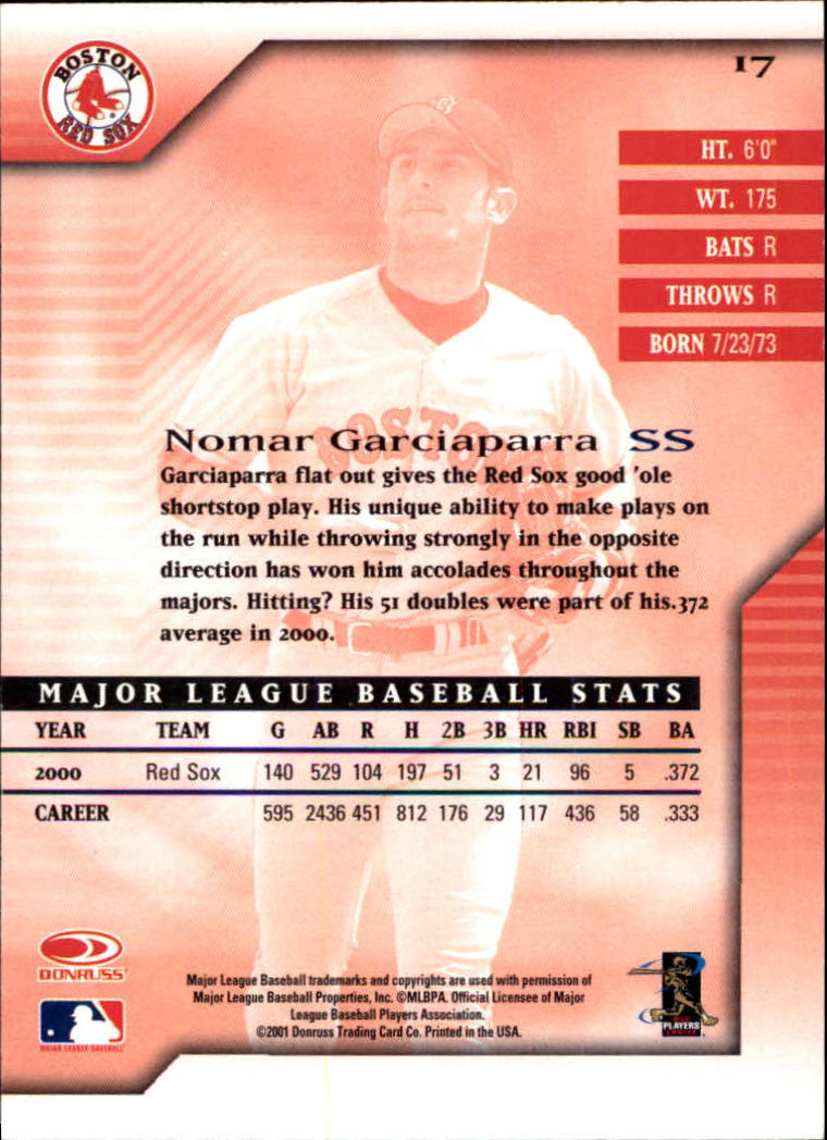 2001 Donruss Signature #17 Nomar Garciaparra back image