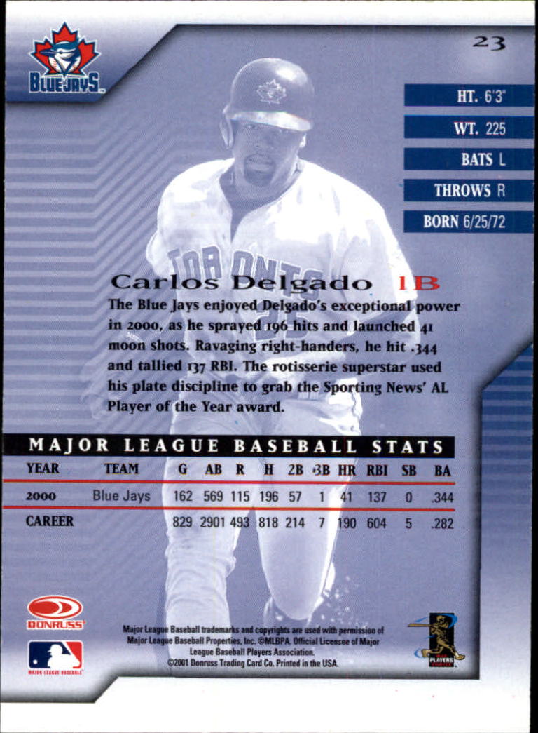 2001 Donruss Signature #23 Carlos Delgado back image