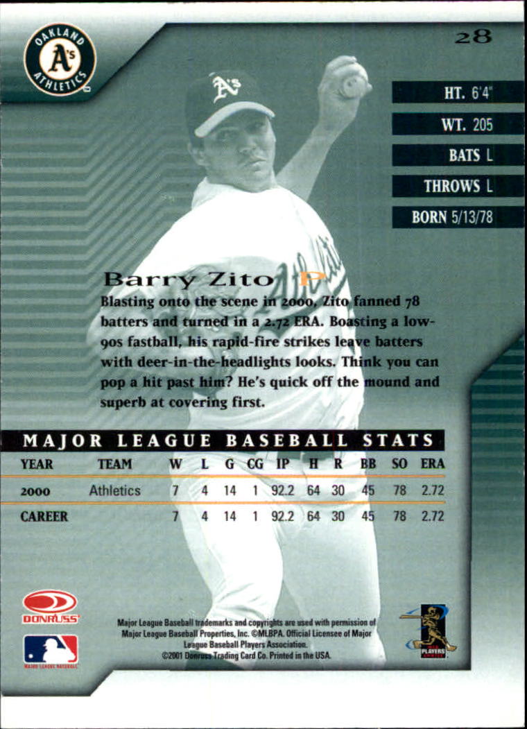 2001 Donruss Signature #28 Barry Zito back image