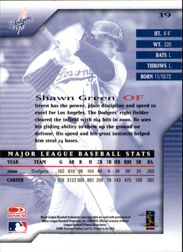 2001 Donruss Signature #39 Shawn Green back image