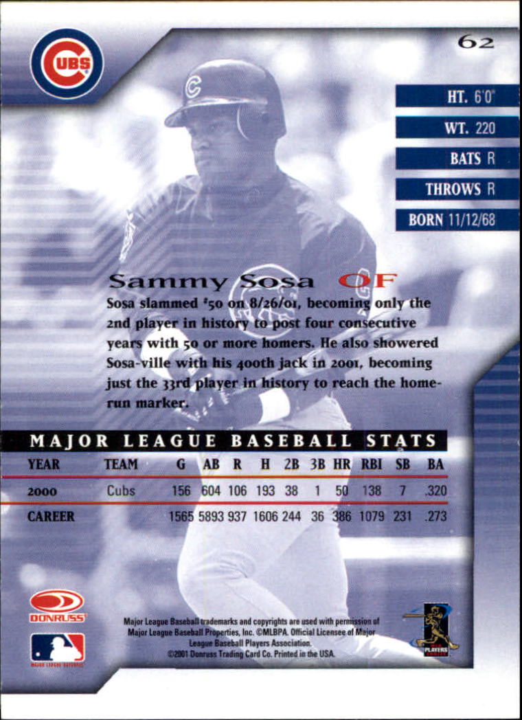 2001 Donruss Signature #62 Sammy Sosa back image