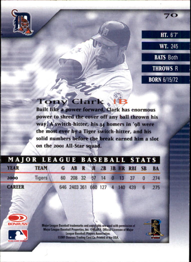 2001 Donruss Signature #70 Tony Clark back image