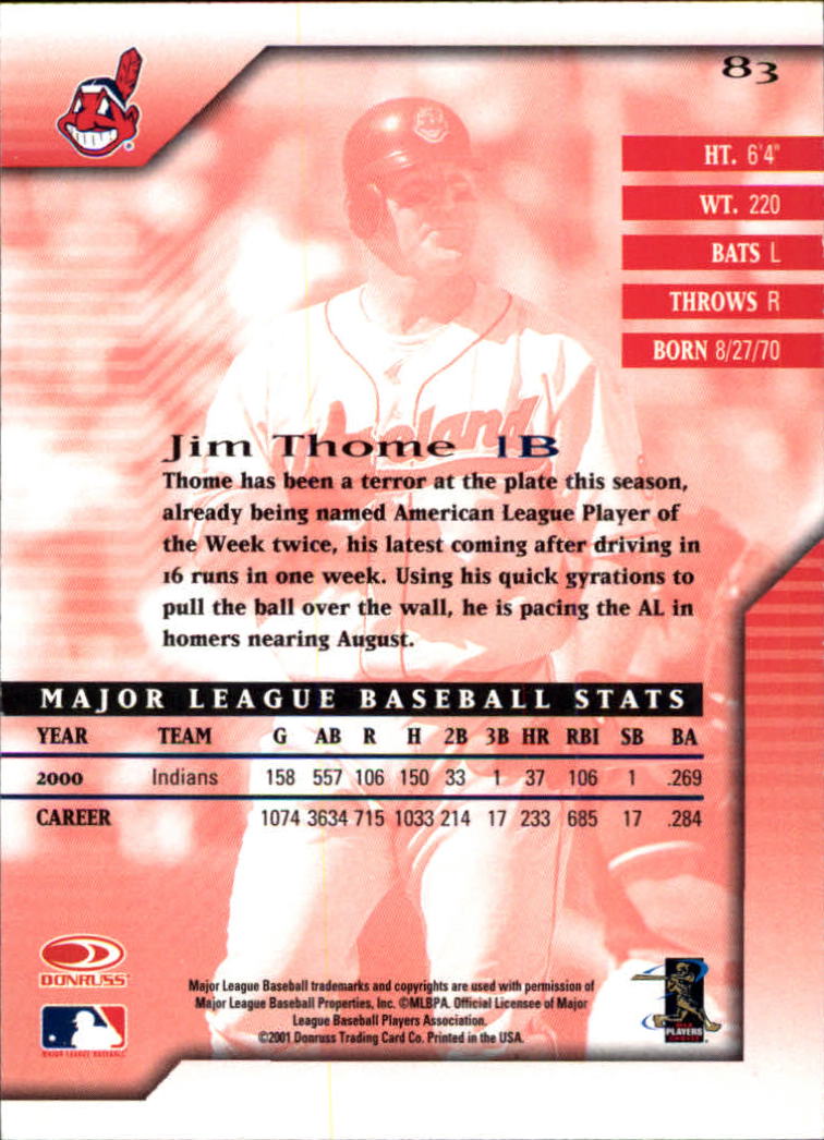 2001 Donruss Signature #83 Jim Thome back image