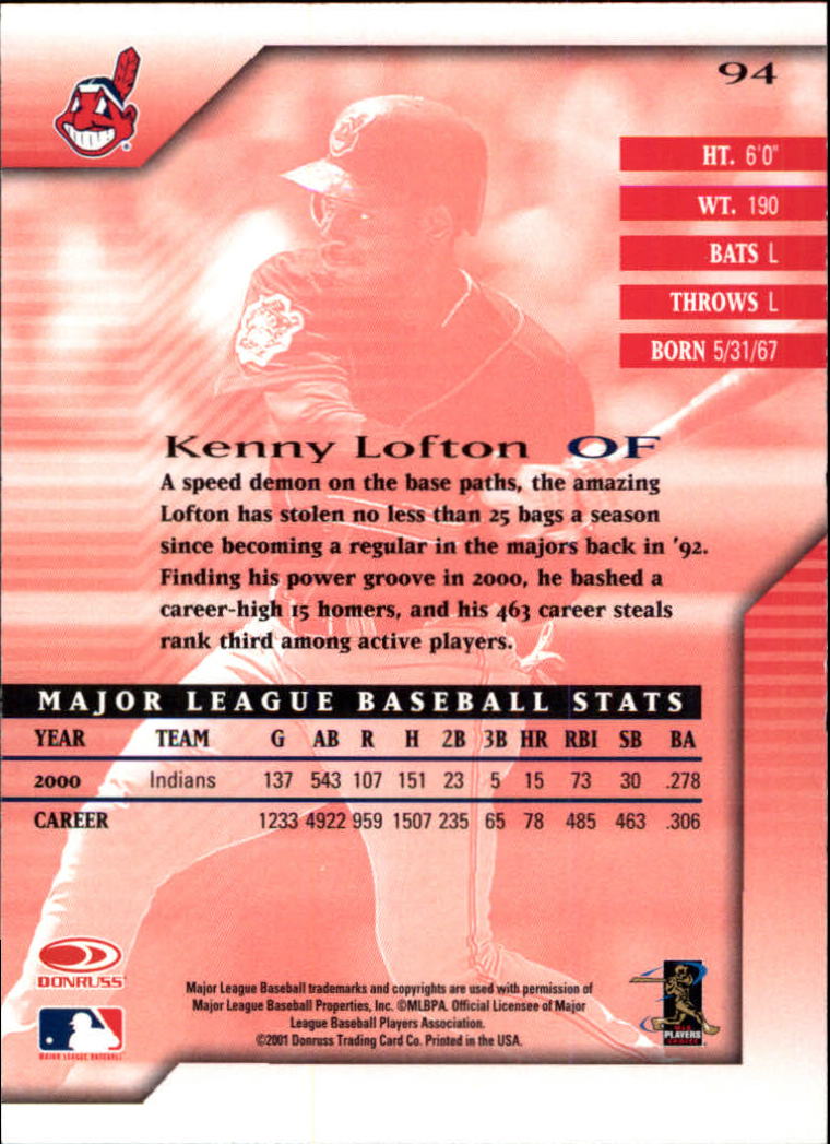 2001 Donruss Signature #94 Kenny Lofton back image