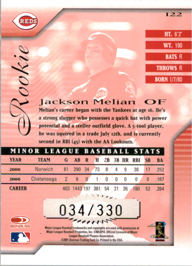 2001 Donruss Signature #122 Jackson Melian RC back image