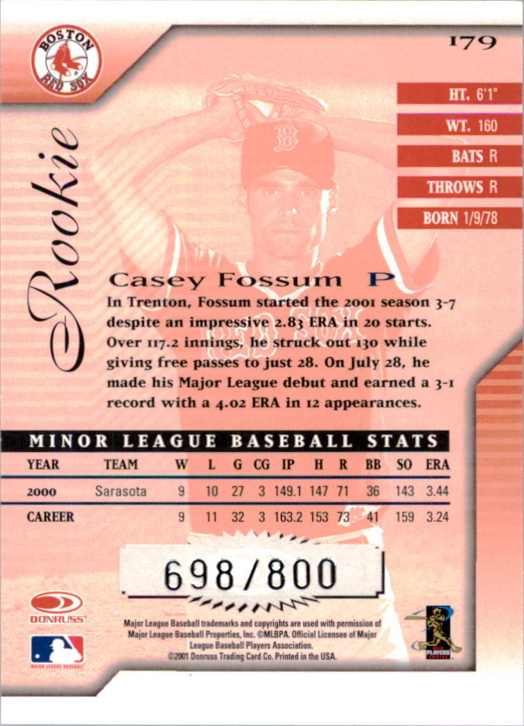 2001 Donruss Signature #179 Casey Fossum RC back image
