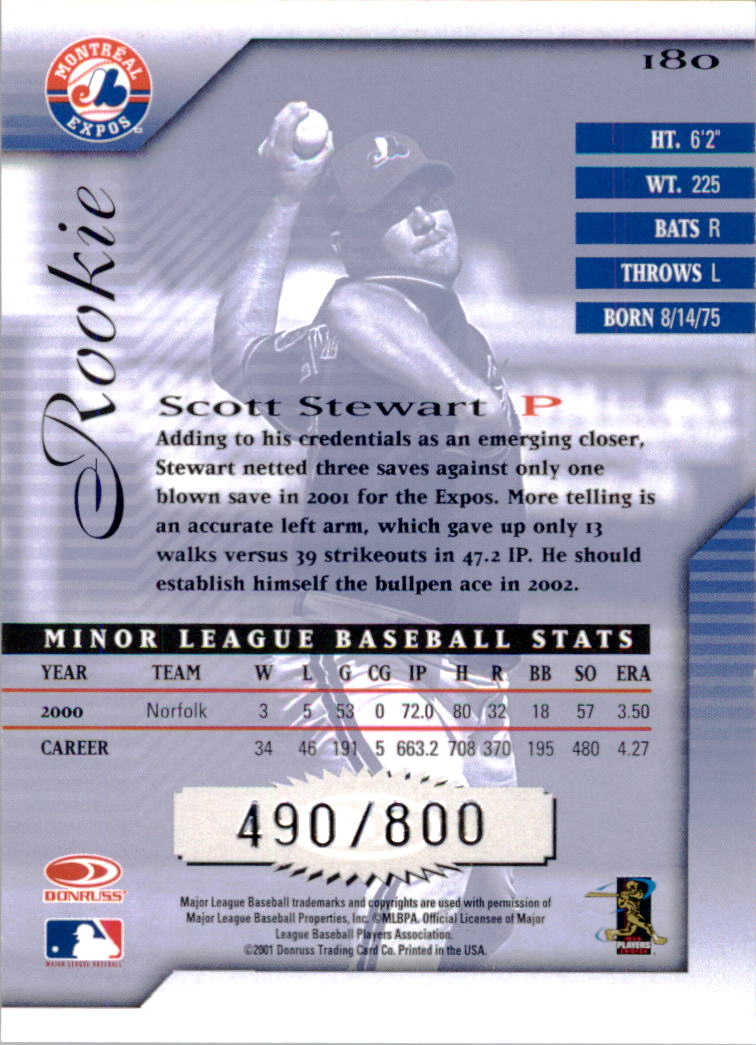 2001 Donruss Signature #180 Scott Stewart RC back image