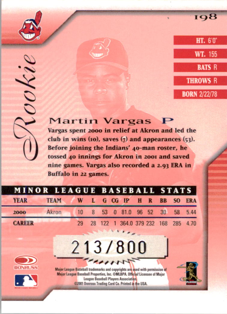 2001 Donruss Signature #198 Martin Vargas RC back image