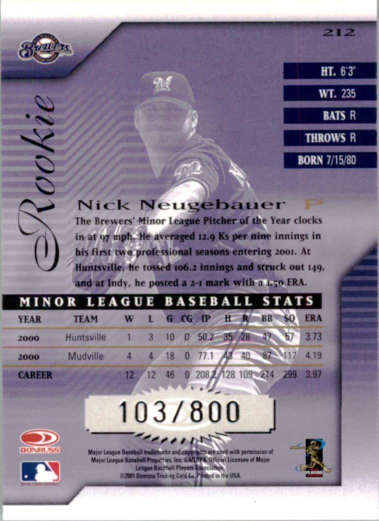 2001 Donruss Signature #212 Nick Neugebauer back image