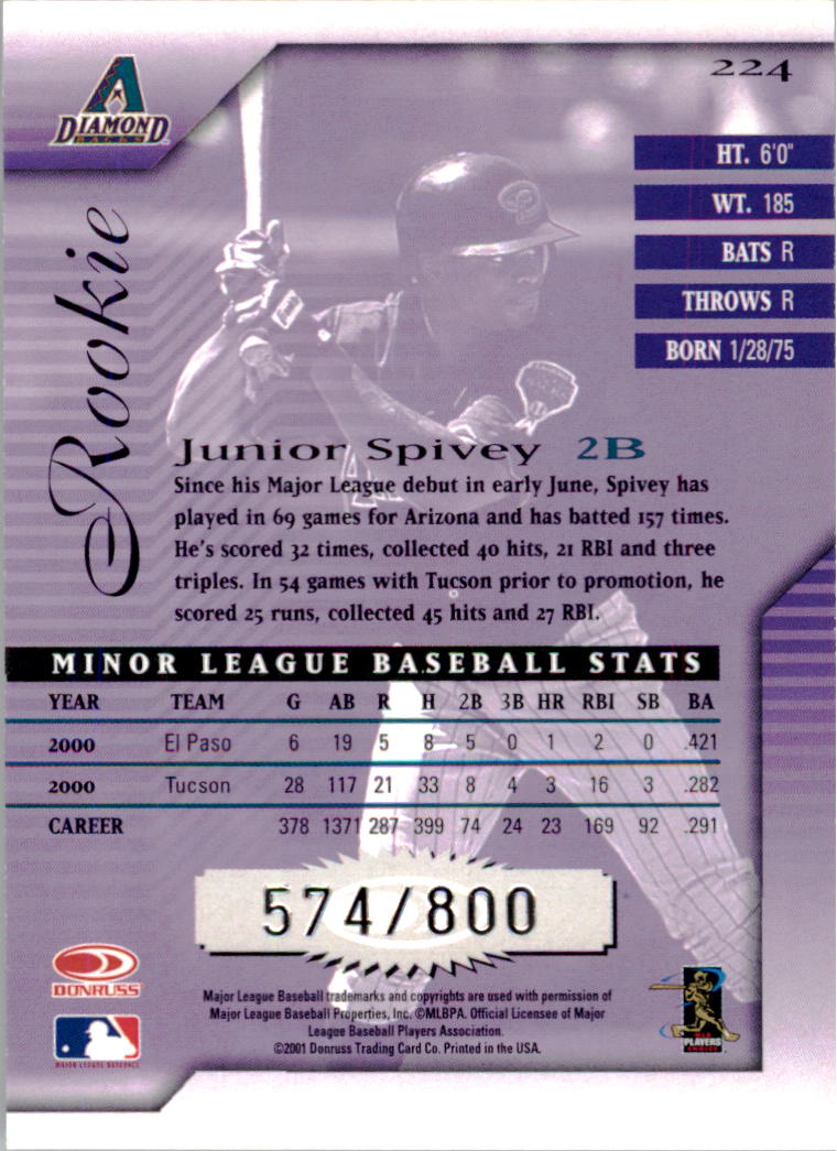 2001 Donruss Signature #224 Junior Spivey RC back image