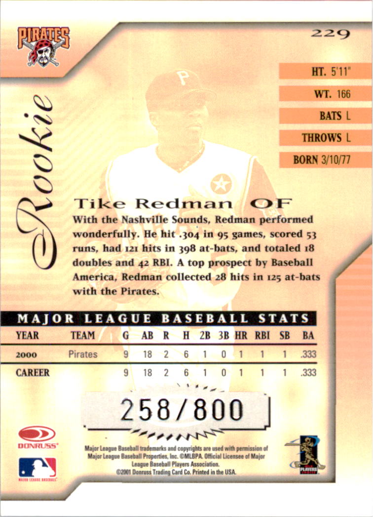 2001 Donruss Signature #229 Tike Redman back image