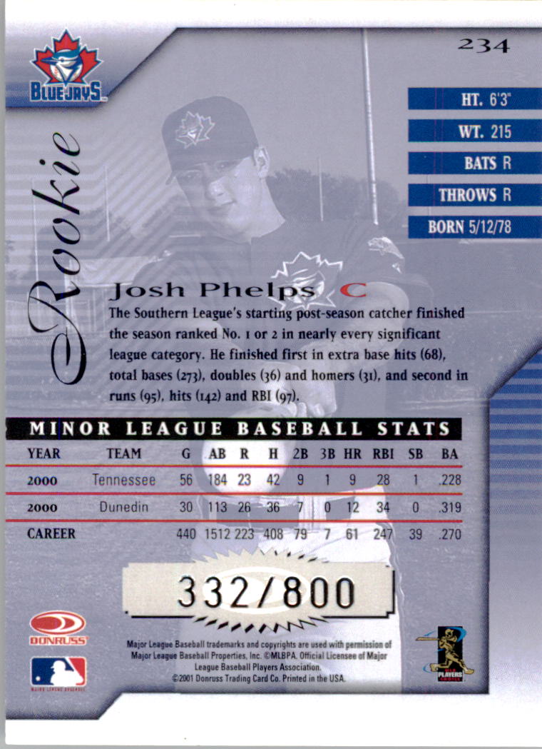 2001 Donruss Signature #234 Josh Phelps back image