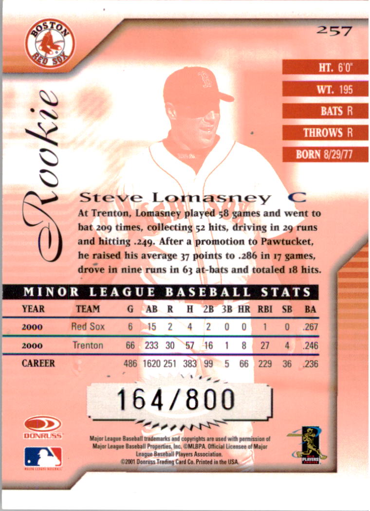 2001 Donruss Signature #257 Steve Lomasney back image