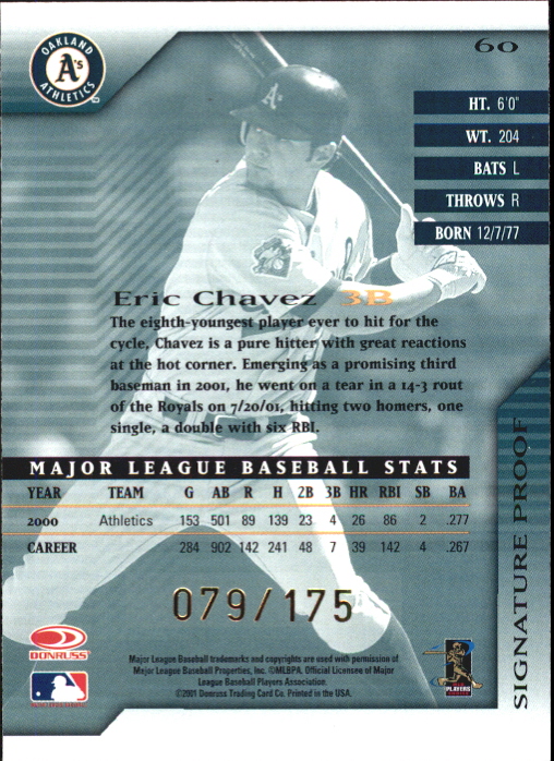 2001 Donruss Signature Proofs #60 Eric Chavez back image