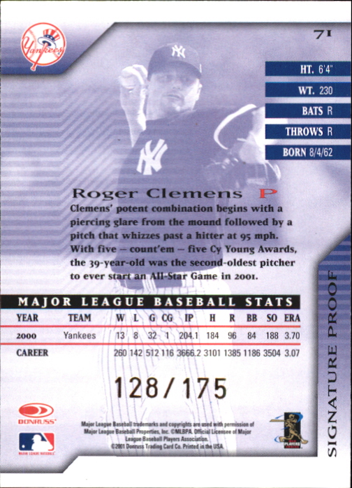 Carte "Autografo e Prova" Baseball Firmate Donruss 2001 - Foto 3 di 7
