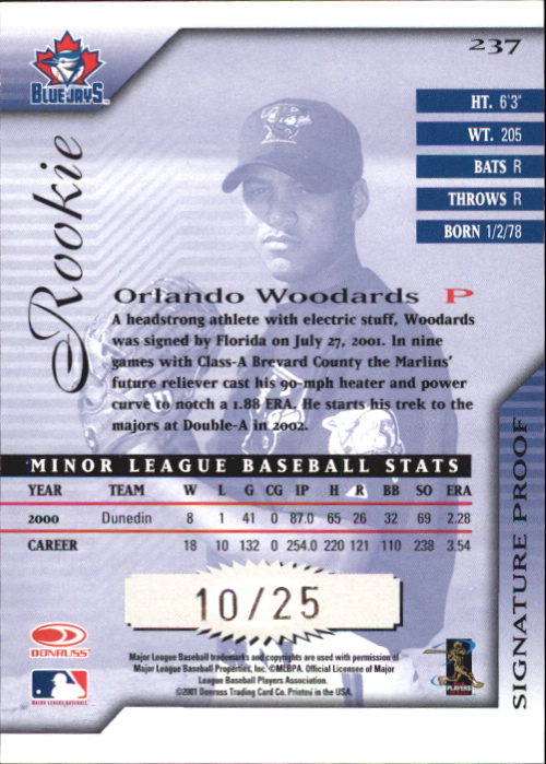 2001 Donruss Signature Proofs #237 Orlando Woodards back image