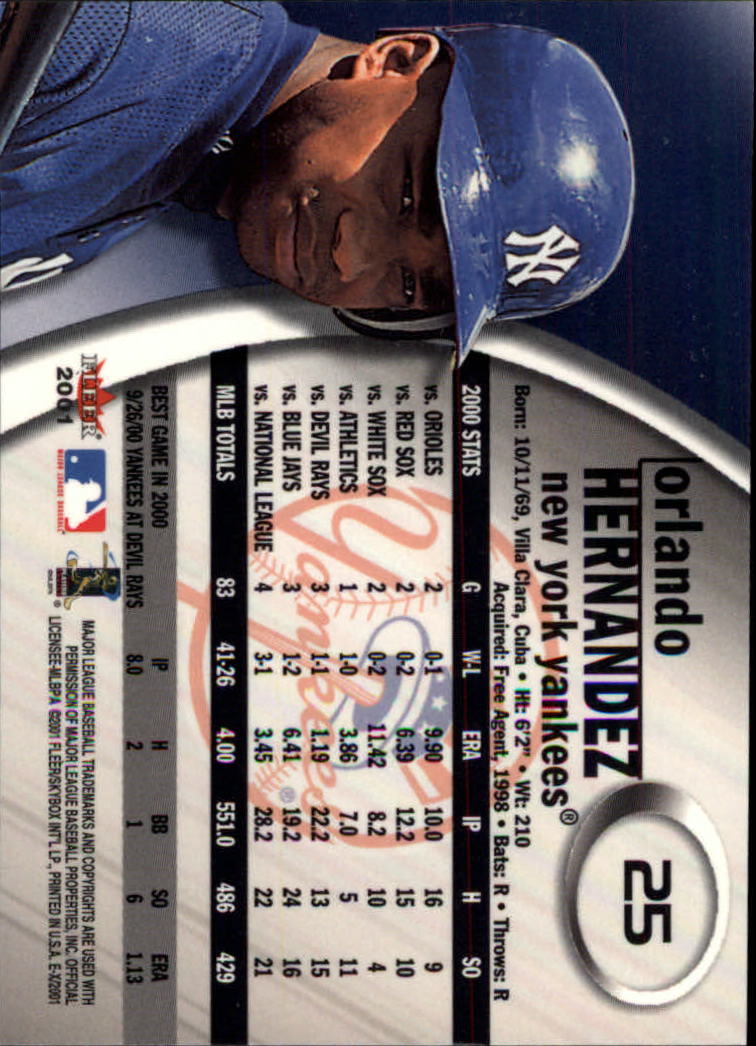 2001 E-X #25 Orlando Hernandez back image