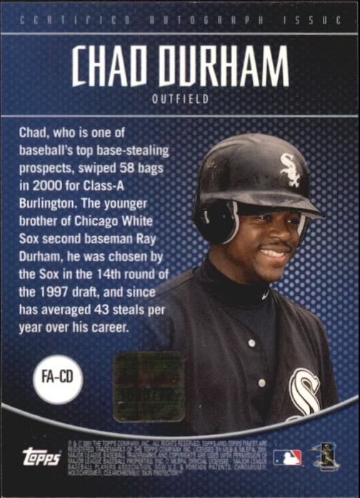 2001 Finest Autographs #FACD Chad Durham back image