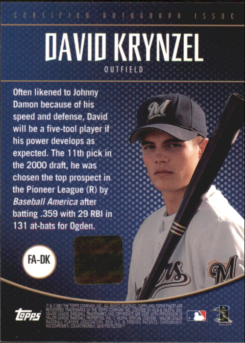 2001 Finest Autographs #FADK Dave Krynzel back image