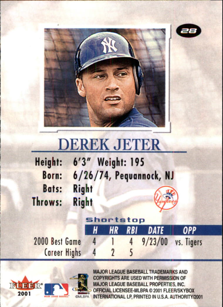 2001 Fleer Authority #28 Derek Jeter back image