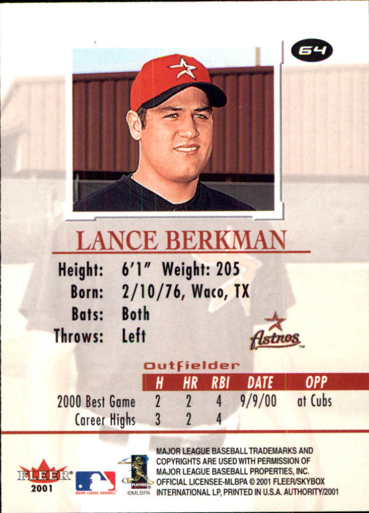 2001 Fleer Authority #64 Lance Berkman back image