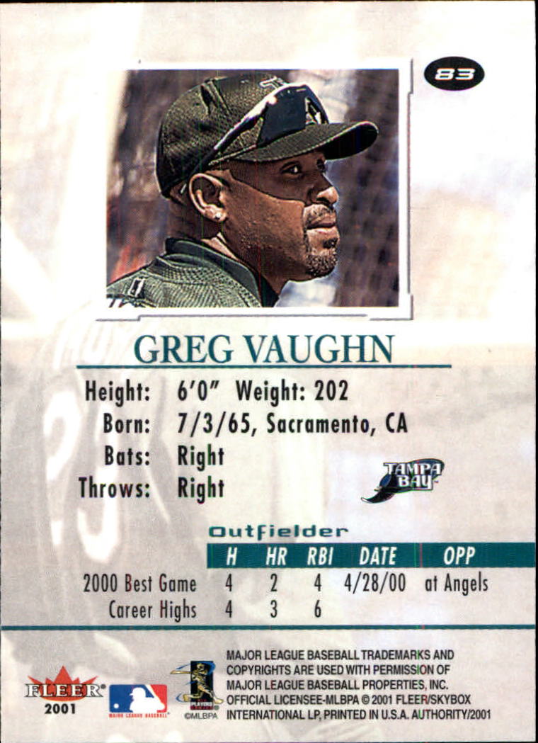 2001 Fleer Authority #83 Greg Vaughn back image