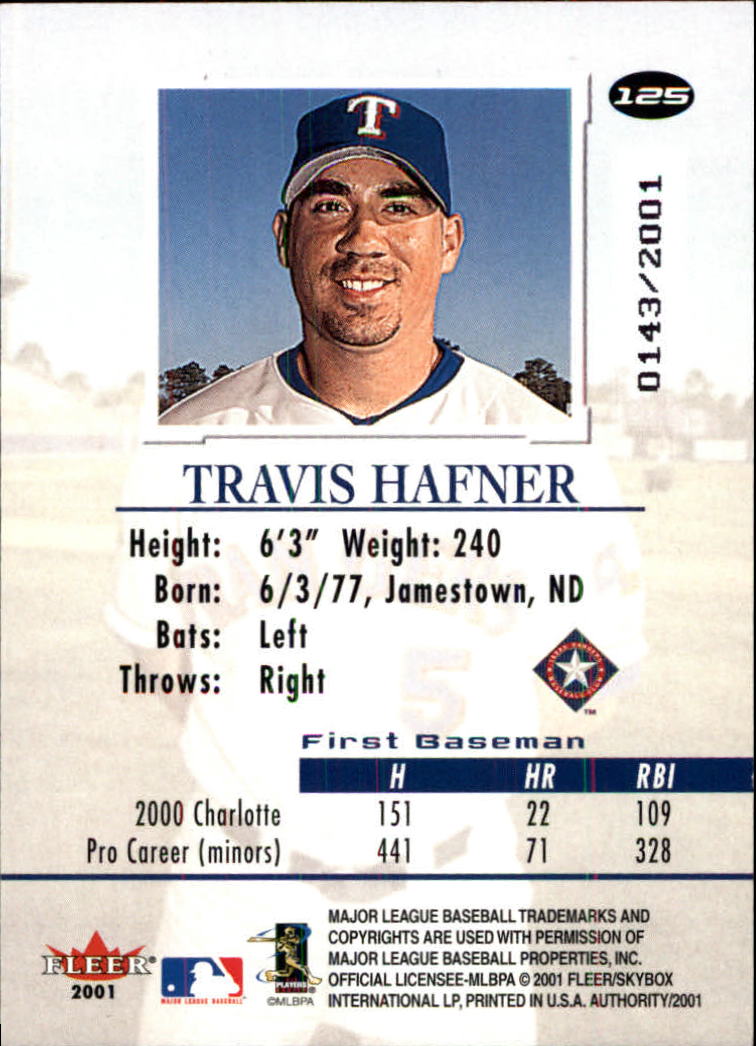 2001 Fleer Authority #125 Travis Hafner RC back image