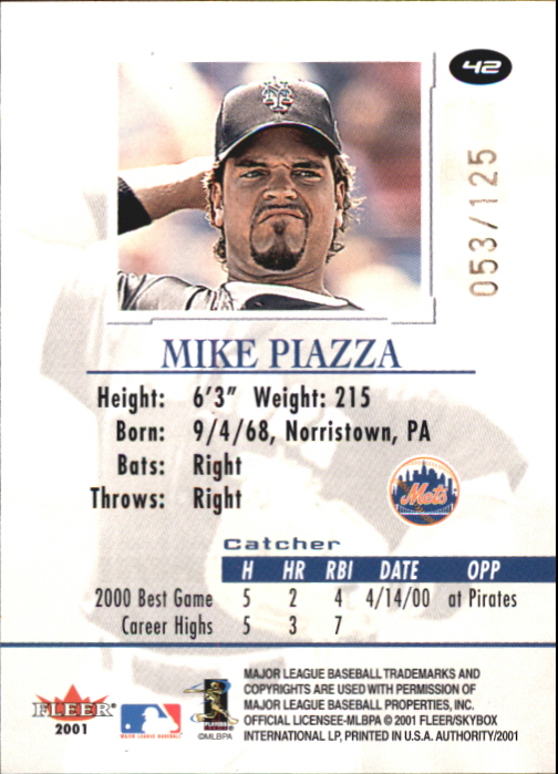 2001 Fleer Authority Prominence 125/75 #42 Mike Piazza back image