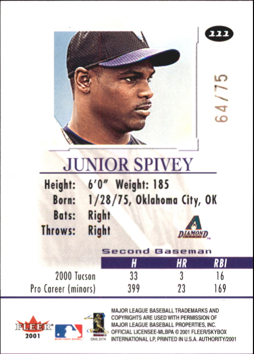 2001 Fleer Authority Prominence 125/75 #111 Junior Spivey back image